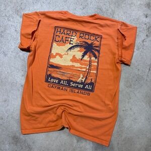 Vintage Hard Rock Cafe Cayman Islands Orange T-Shirt Souvenir Graphic Tee Medium